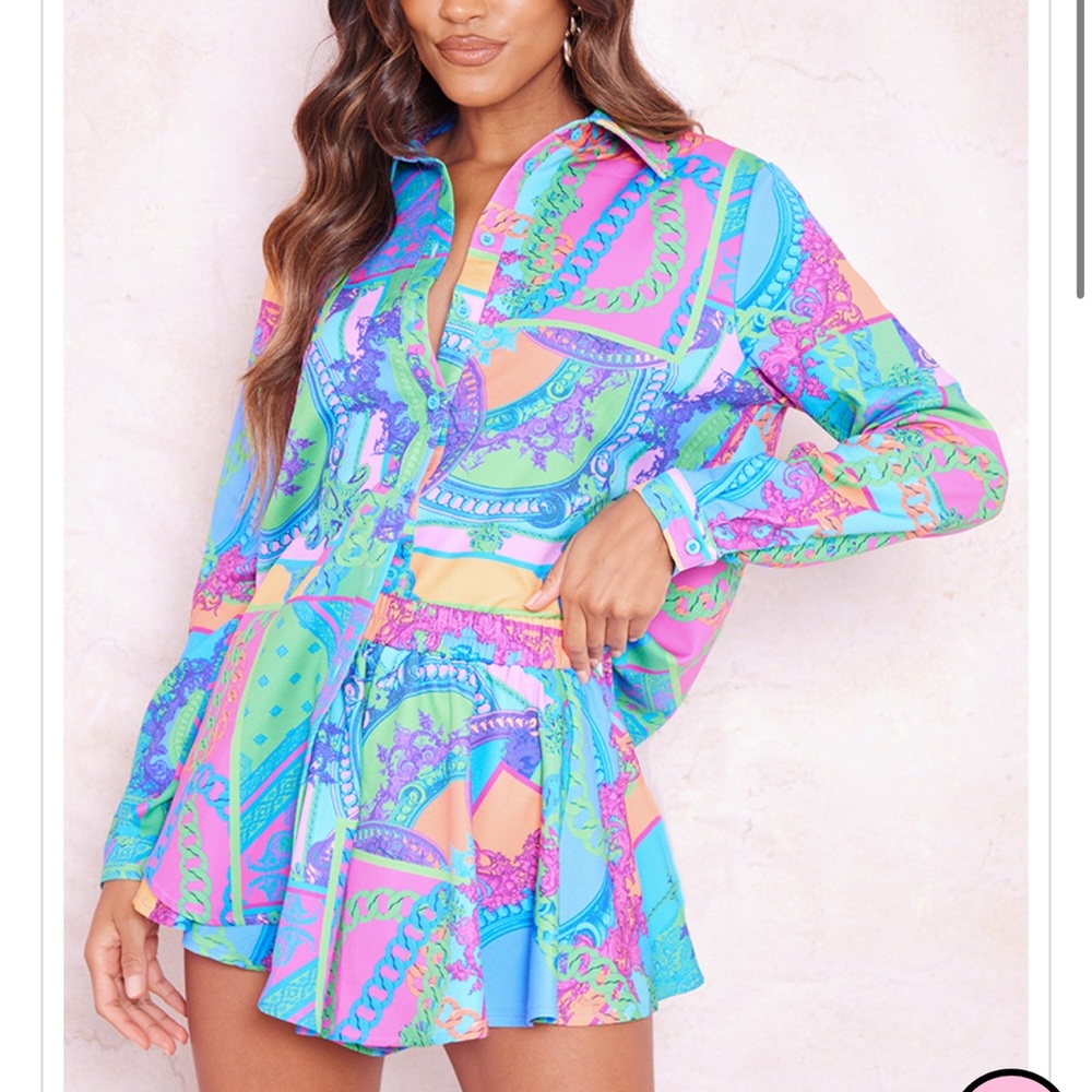 Pretty Little Thing Multi Tile Print Long Sleeve … - image 1